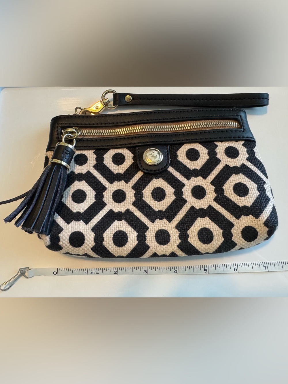 Spartina 449 Daufuskie Island Geometric Linen & Leather Wristlet Clutch